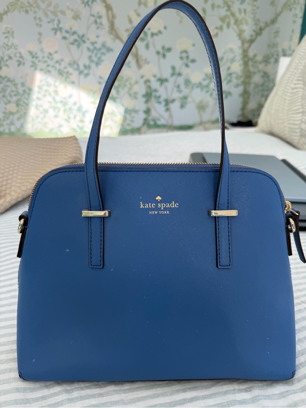 kate spade Blue Saffiano Leather Satchel with Gold Hardware